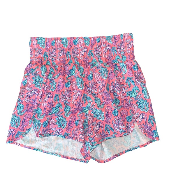 Simply Southern High Waisted Thick Band Running Shorts Small Coral Print - Picture 1 of 3
